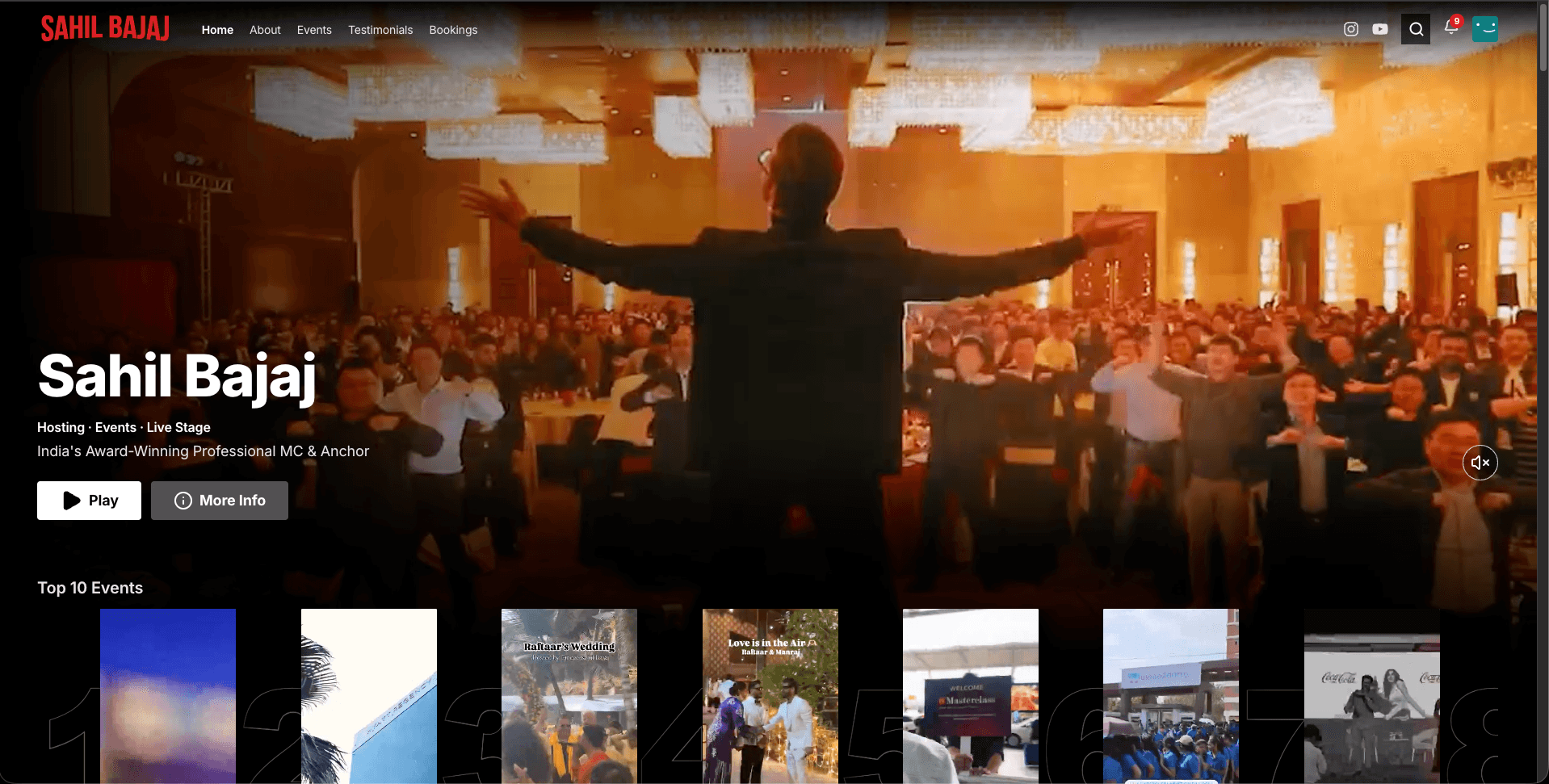 Sahil Bajaj cinematic event portfolio homepage