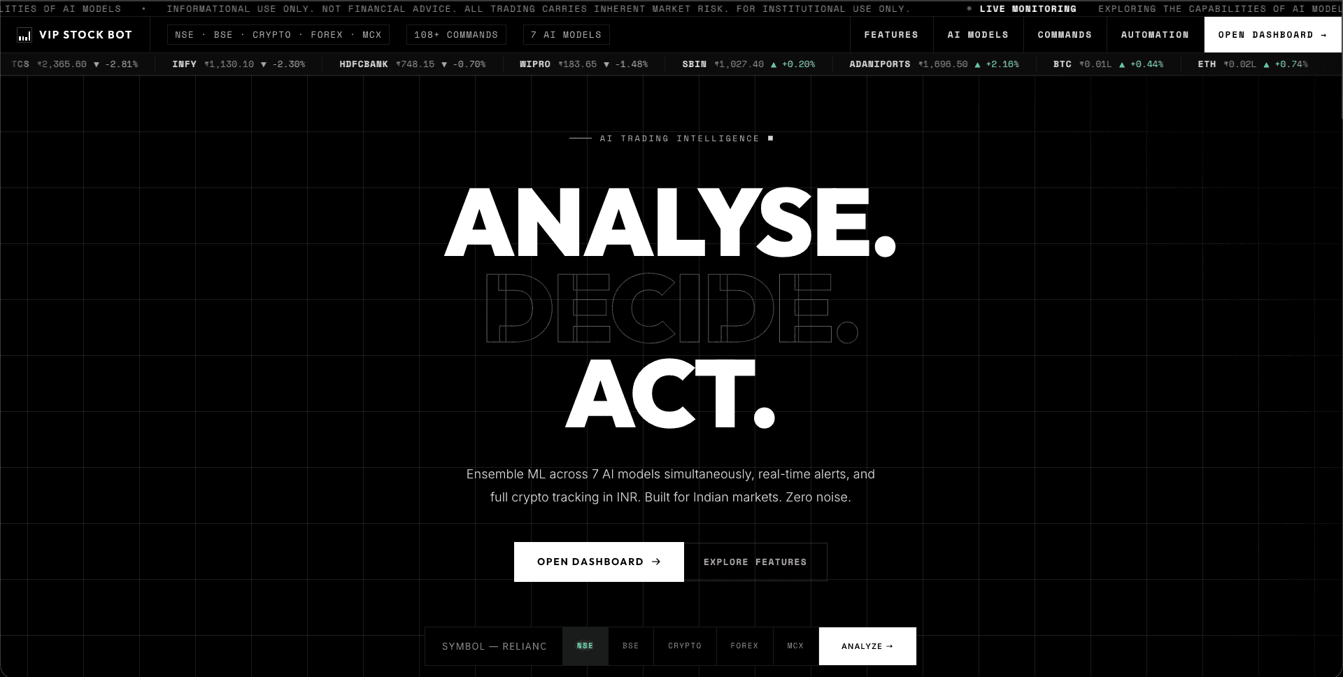 VIP Bot AI financial intelligence platform homepage